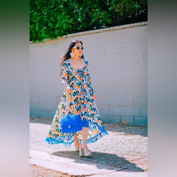 Cara cara dress xs mod vtg 70s 60s retro hippie fringe maxi tassle geometric fun - Picture 10 of 10